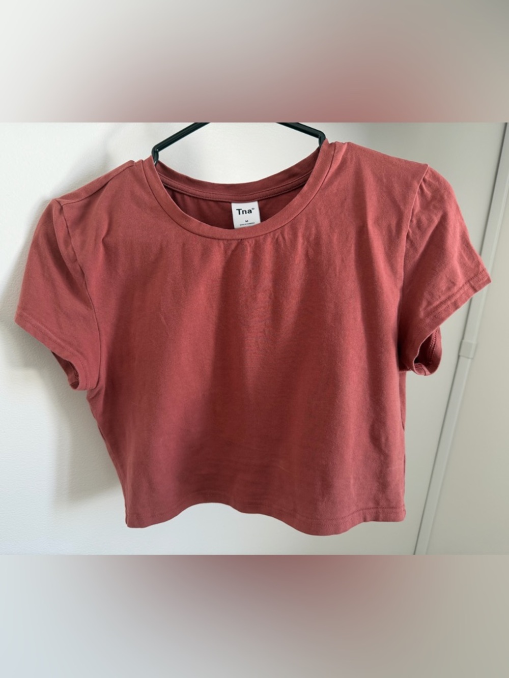 TNA Cropped Crewneck Tee in Rosewood